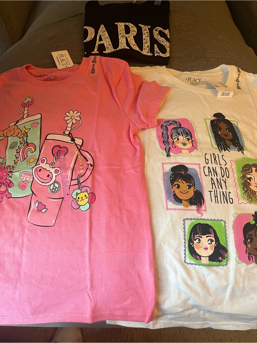 The Children's Place Pink & White Short Sleeve Graphic Tees - Girls